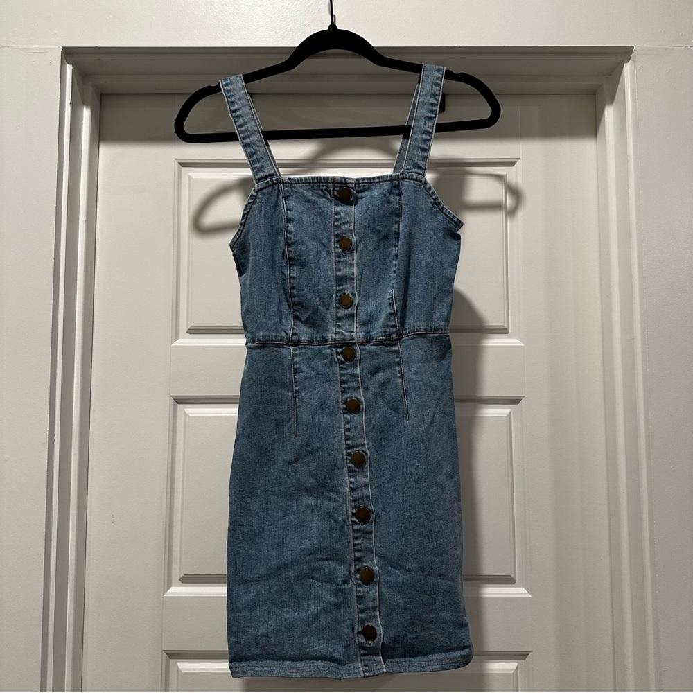 Billabong Denim Button Front Mini Dress Womens Blue Stretch Jean Sundress XS